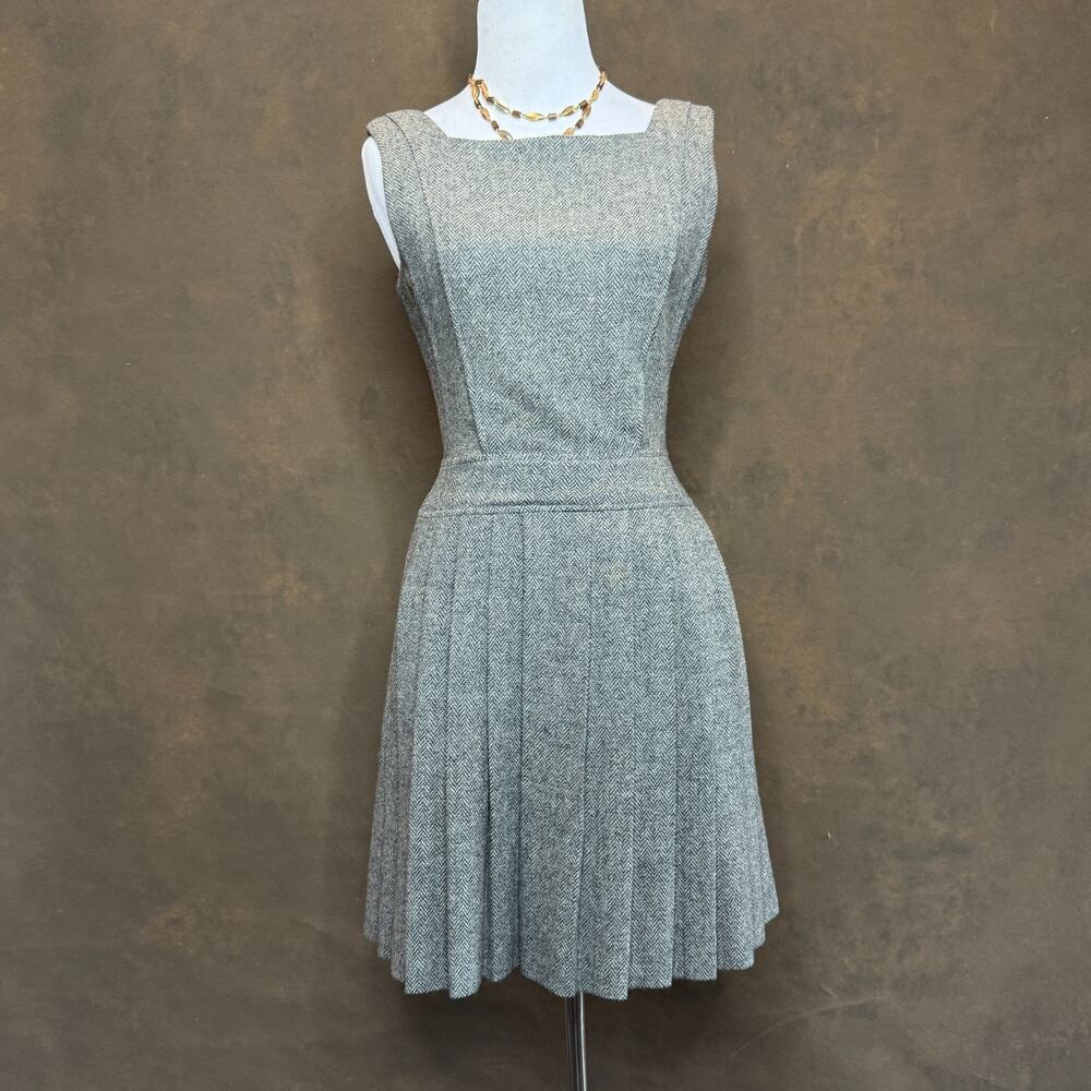 RARE 1950s Union-Made Wool Fit-and-Flare Dress | Tailored Herringbone Tweed